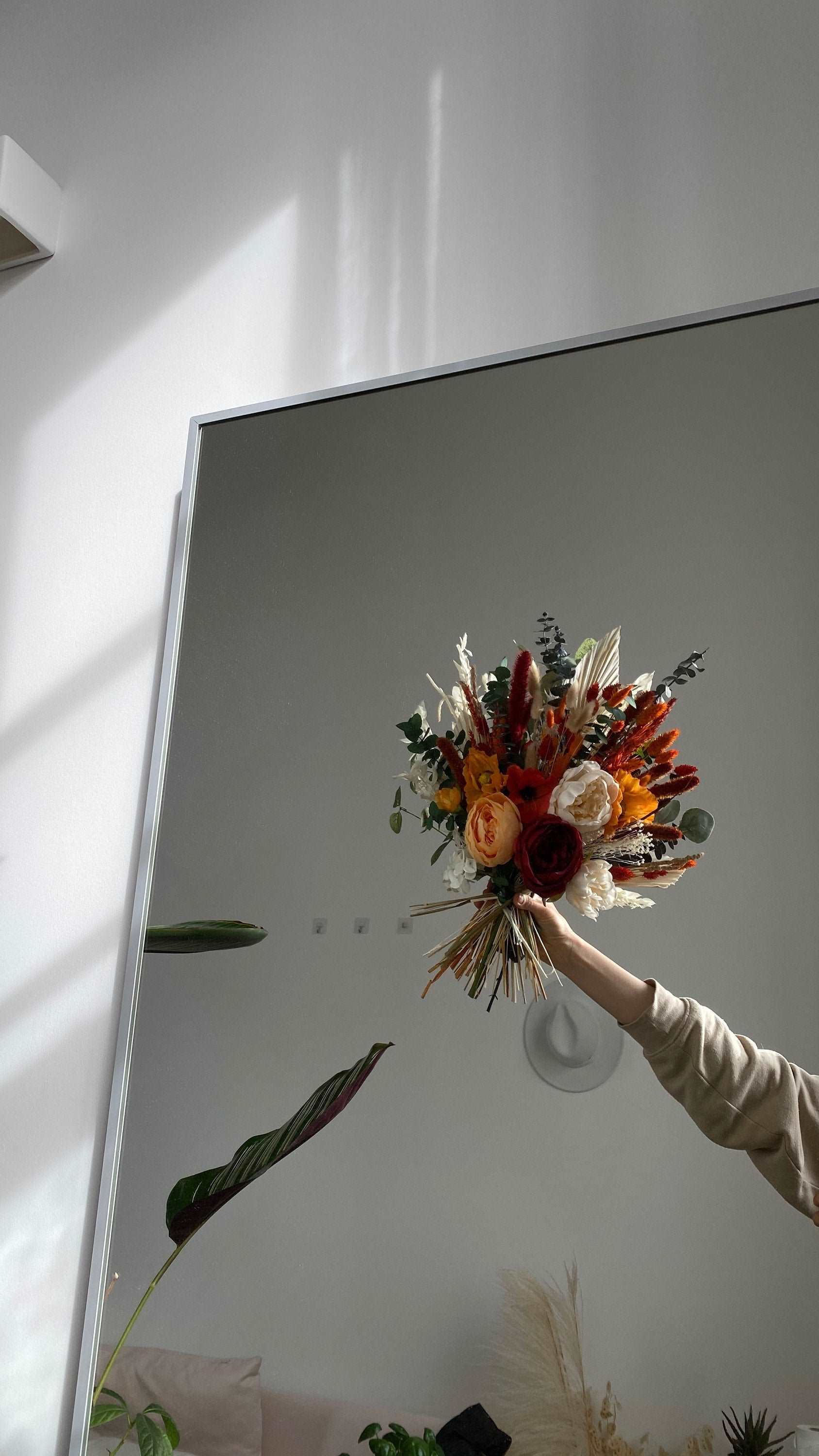 hiddenbotanicsweddings Bouquets Colourful Dried & Artificial Flowers Bridal Bouquet - Burnt Orange & Green No. 2