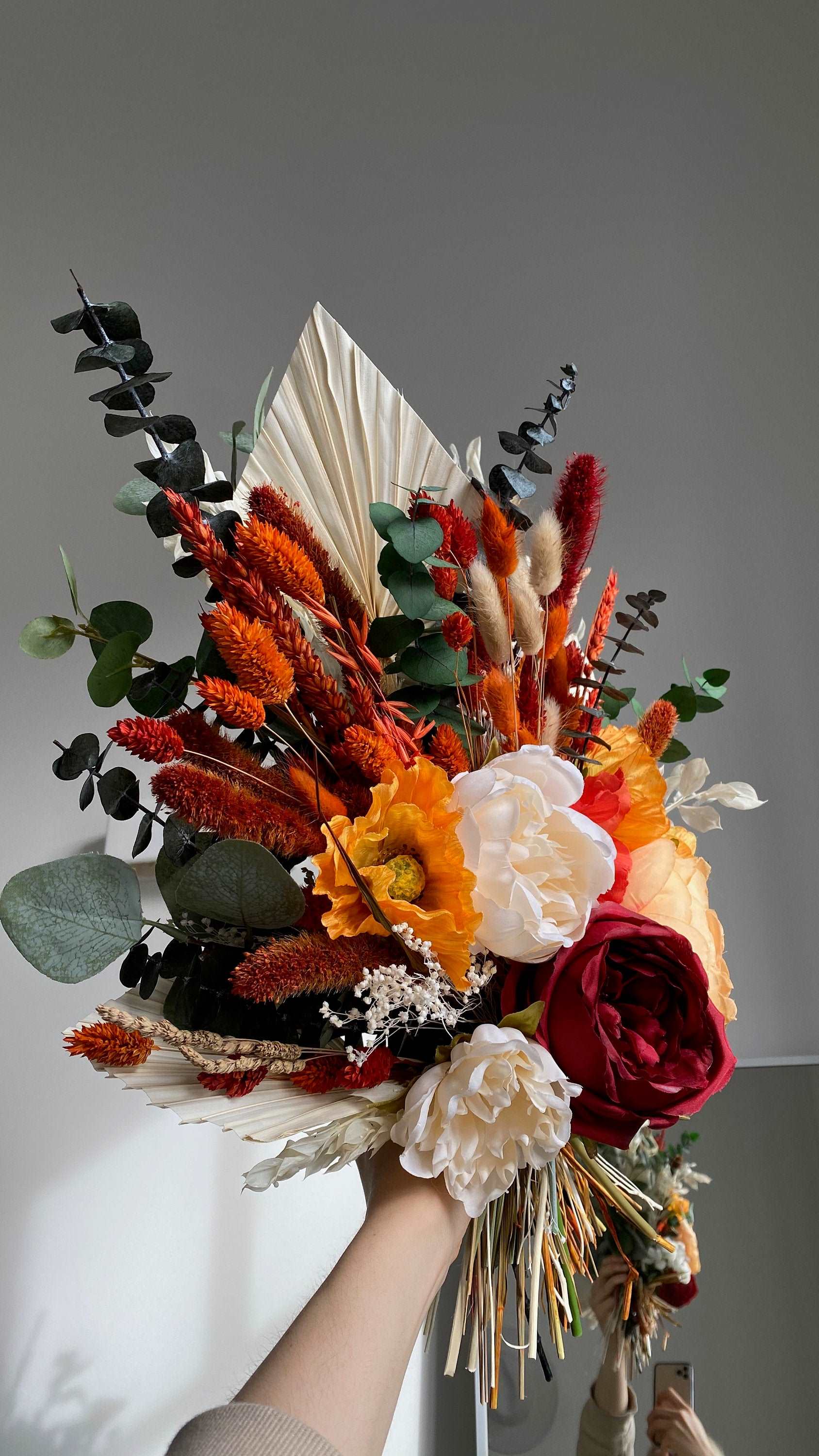 hiddenbotanicsweddings Bouquets Colourful Dried & Artificial Flowers Bridal Bouquet - Burnt Orange & Green No. 2