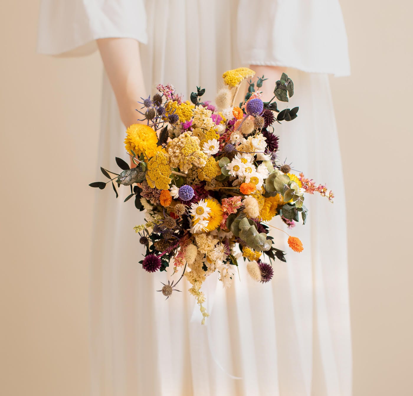 hiddenbotanicsweddings Bouquets Colourful Dried Flower Bridal Bouquet - Golden Yellow & Green No.1