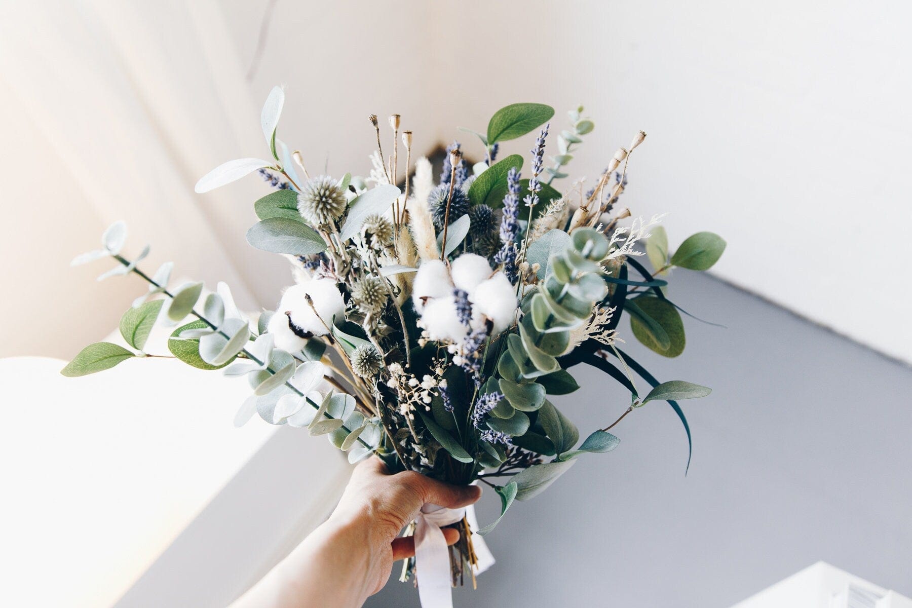 hiddenbotanicsweddings Bouquets Dried & Artificial Flowers Bridal Bouquet - Dark Green & White No. 2