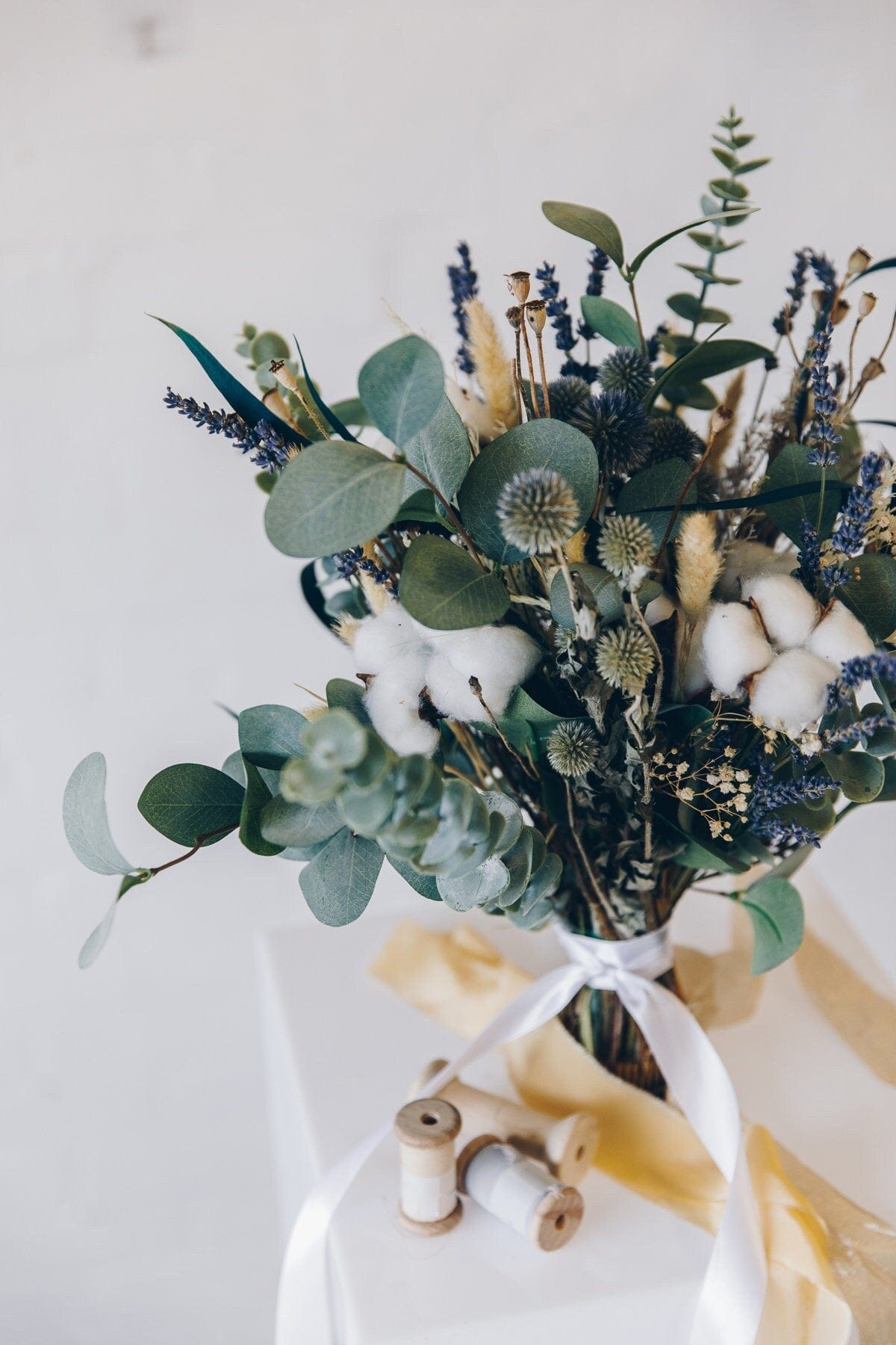 hiddenbotanicsweddings Bouquets Dried & Artificial Flowers Bridal Bouquet - Dark Green & White No. 2
