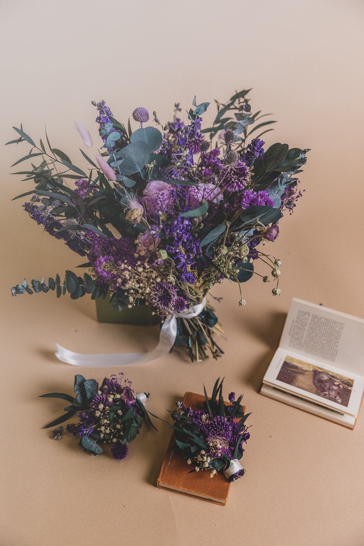 hiddenbotanicsweddings Bouquets Dried Flowers Bridal Bouquet - Dark Green & Purple