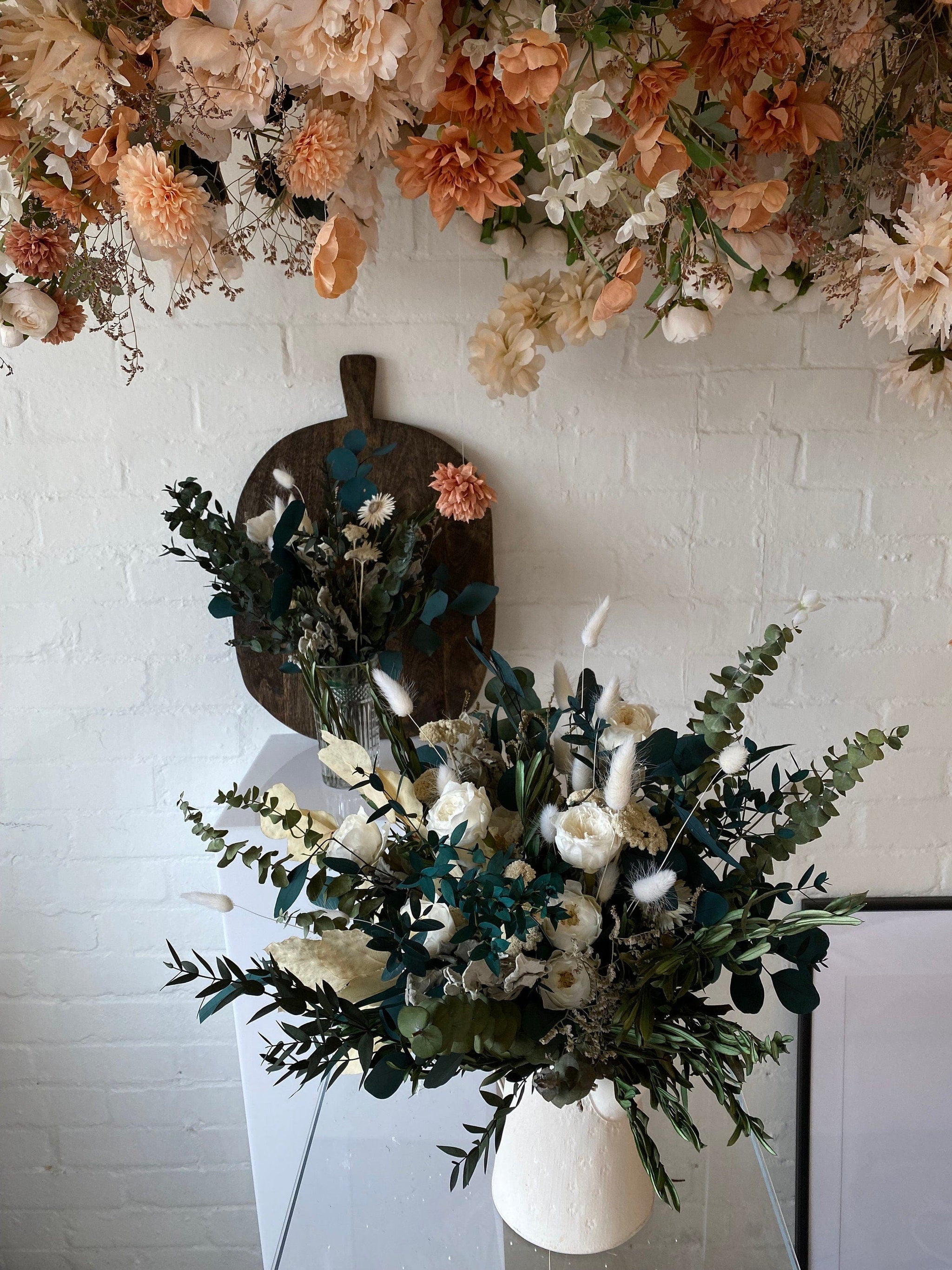 hiddenbotanicsweddings Bouquets Dried Flowers Bridal Bouquet - Forest Green & White