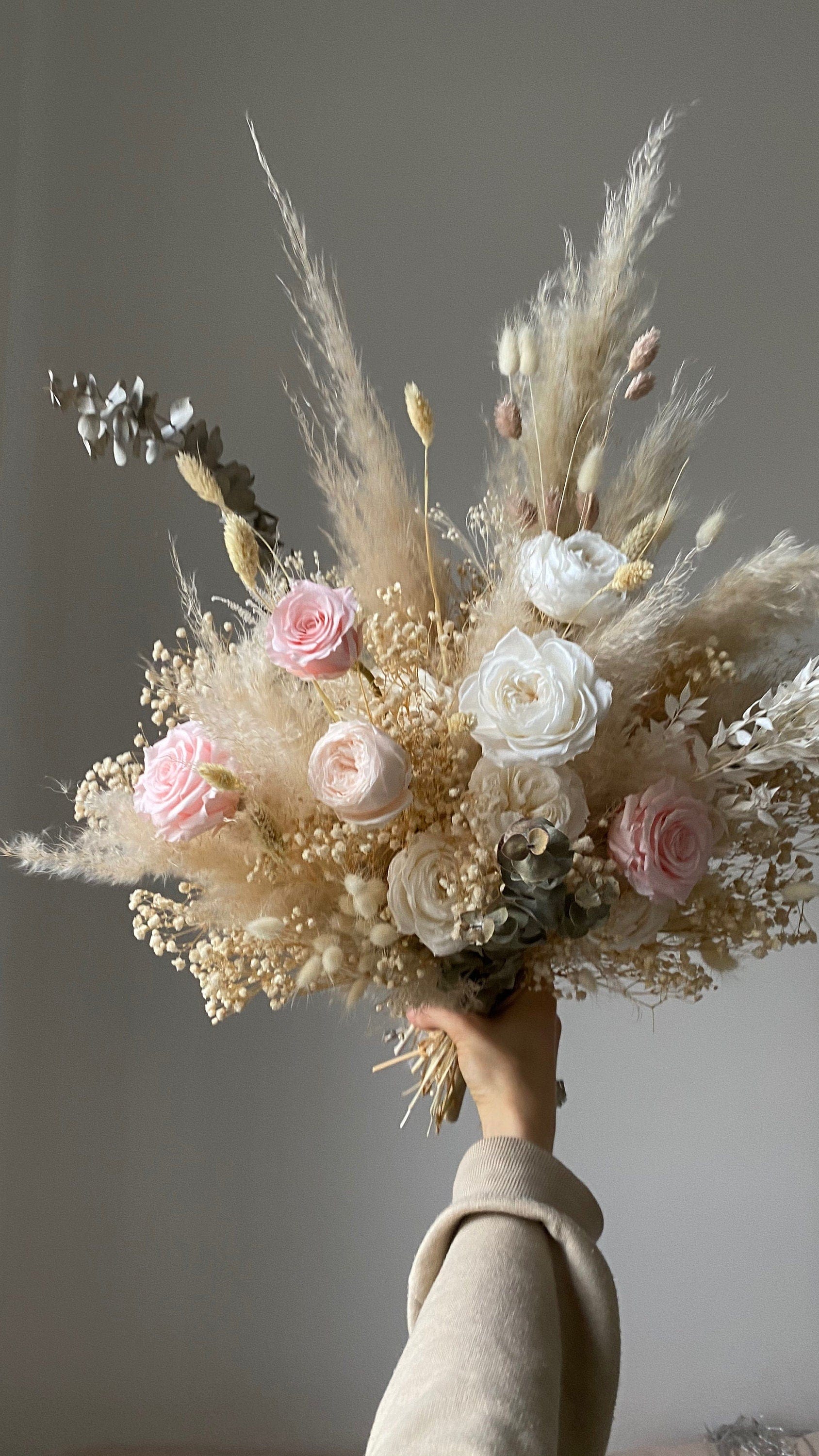 hiddenbotanicsweddings Bouquets Dried Flowers Bridal Bouquet - Sandy Cream & Pastel Pink