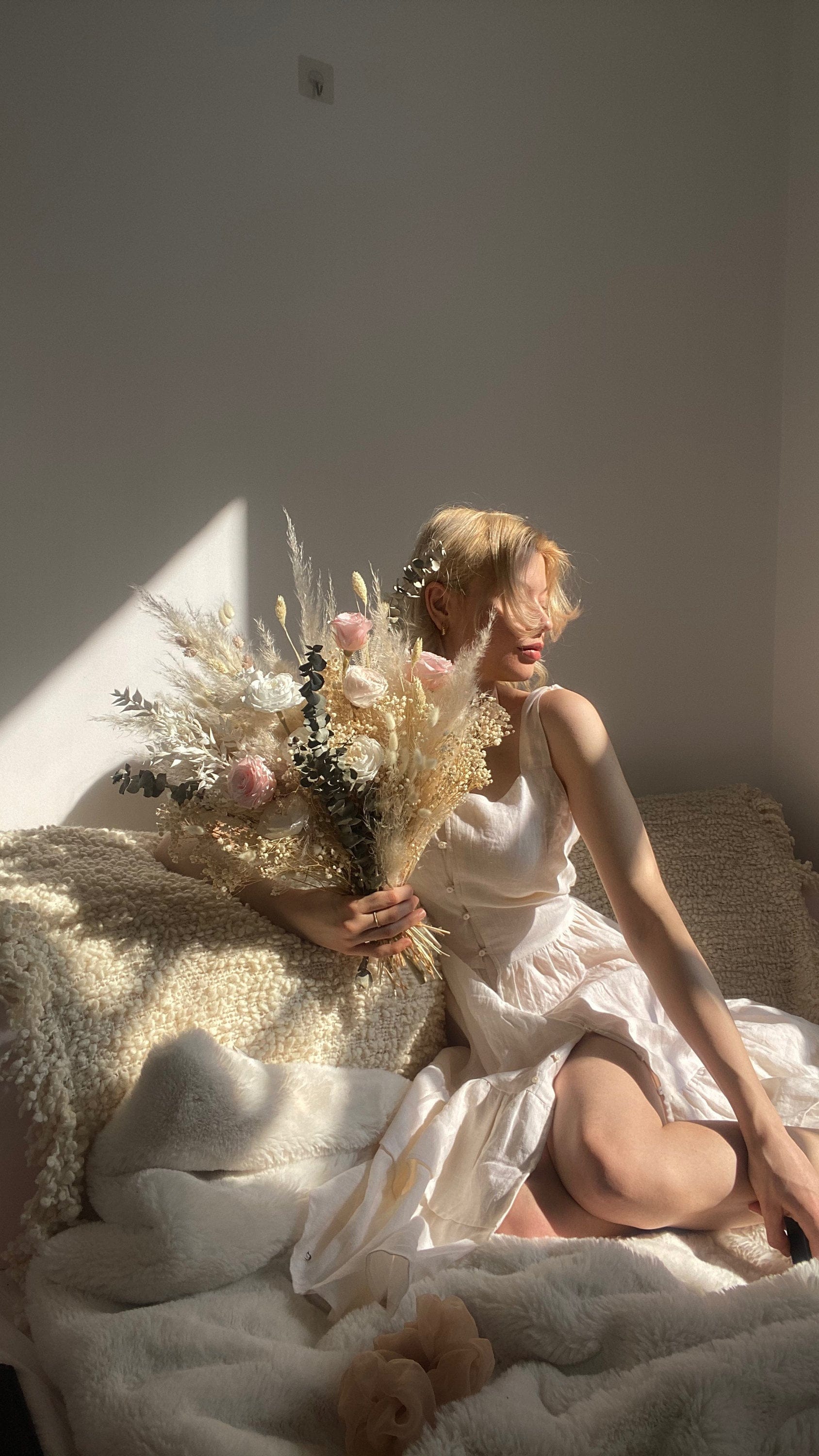 hiddenbotanicsweddings Bouquets Dried Flowers Bridal Bouquet - Sandy Cream & Pastel Pink