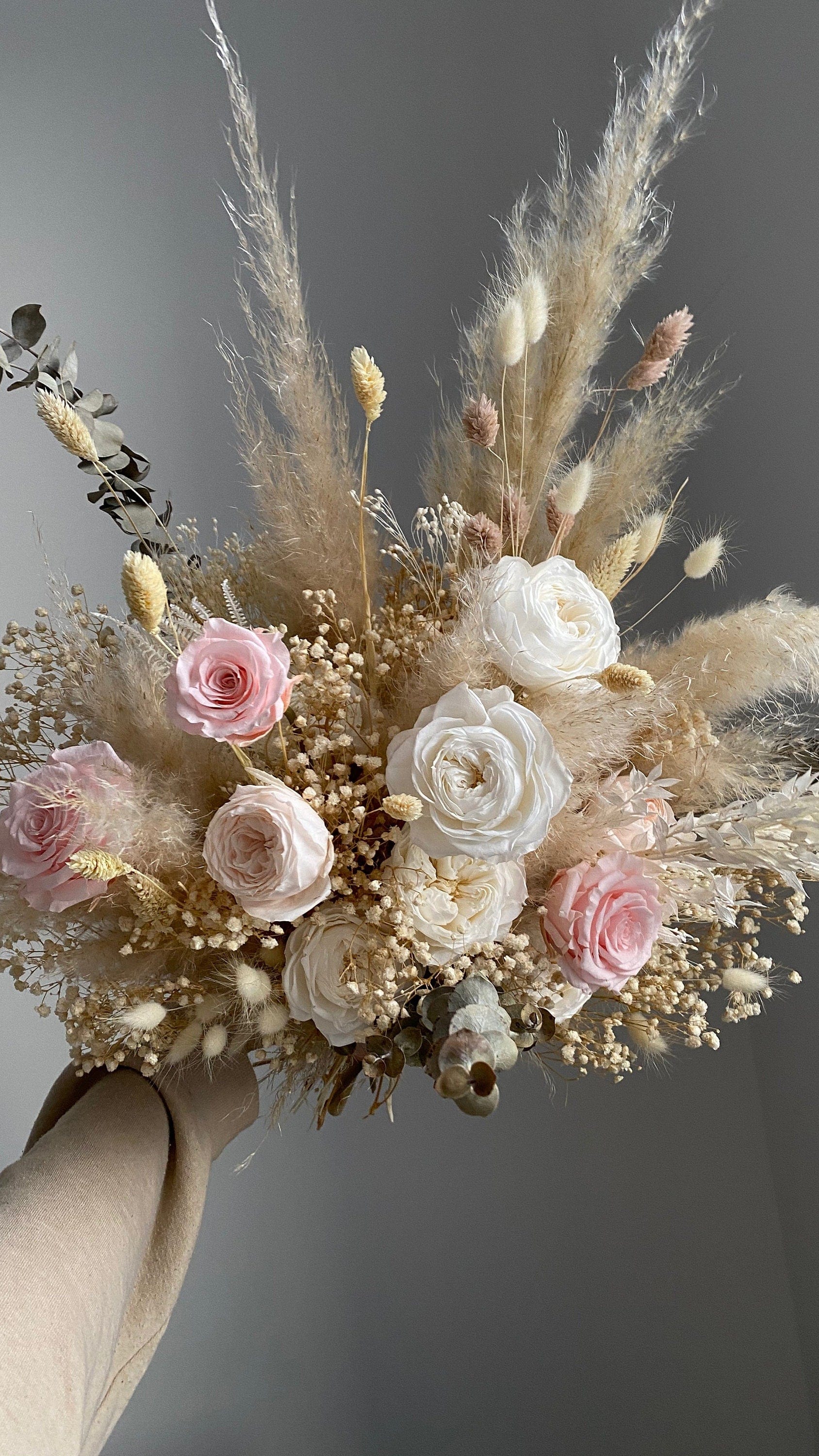 hiddenbotanicsweddings Bouquets Dried Flowers Bridal Bouquet - Sandy Cream & Pastel Pink