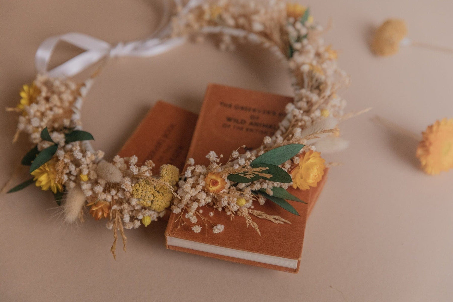 hiddenbotanicsweddings Hair Crowns Yarrow and Eucalyptus Bridal Crown / Billy Balls Crown / Boho Bridal Neutral Crown